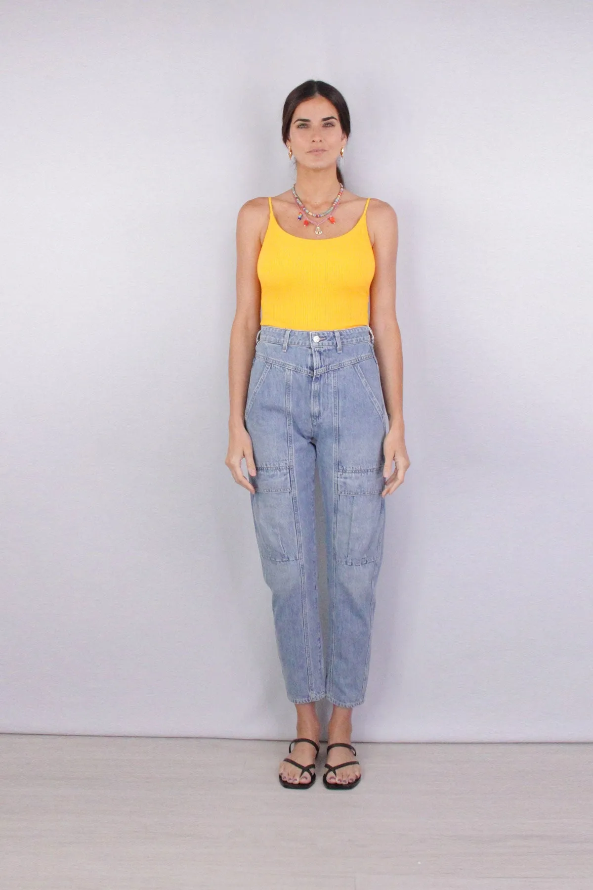 Compact Rib Strappy Cropped Tank in Mango