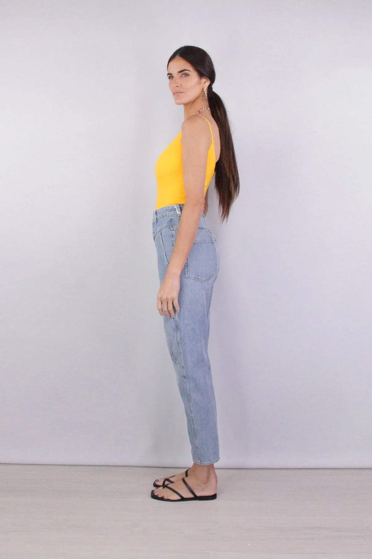 Compact Rib Strappy Cropped Tank in Mango