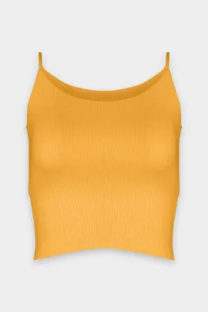 Compact Rib Strappy Cropped Tank in Mango