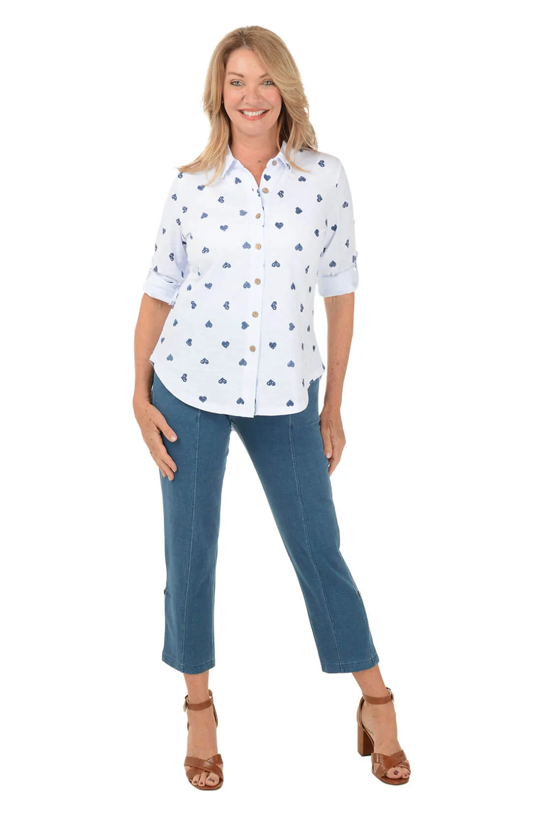 Denim Terry Roll Tab Relaxed Ankle Pant