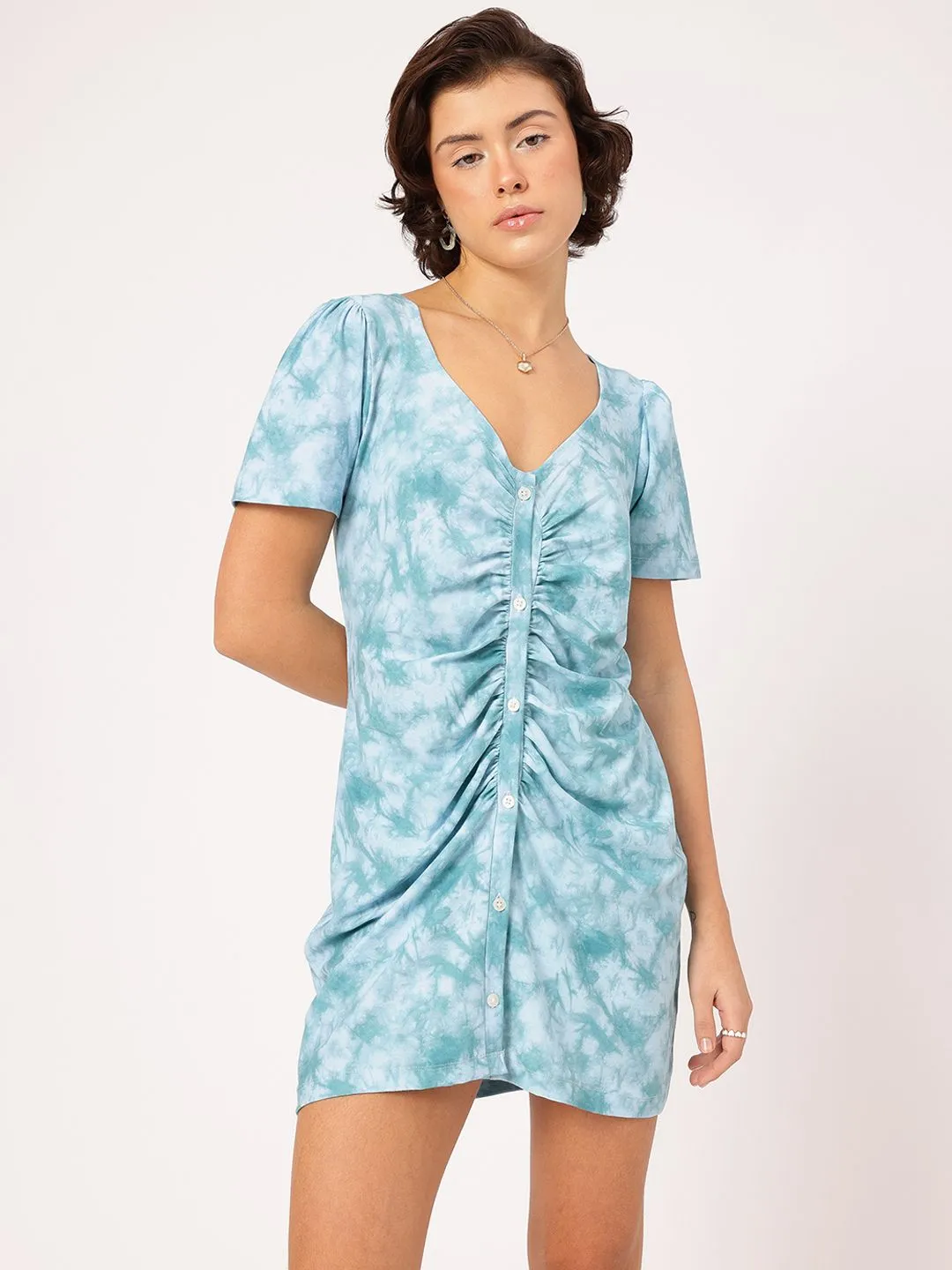 DressBerry Abstract Canvas Ruched Mini Dress