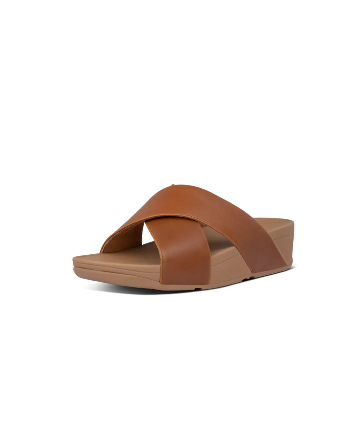 FitFlop Lulu Leather Cross Slides Sandals Light Tan