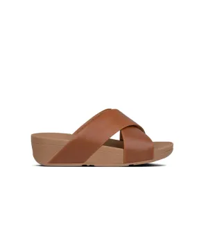 FitFlop Lulu Leather Cross Slides Sandals Light Tan