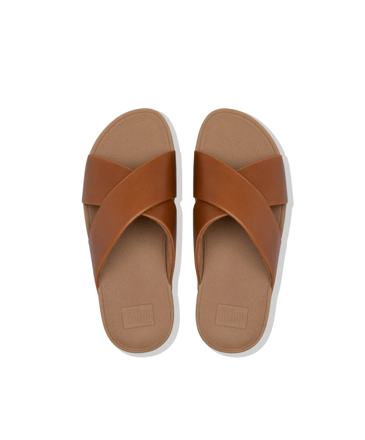 FitFlop Lulu Leather Cross Slides Sandals Light Tan
