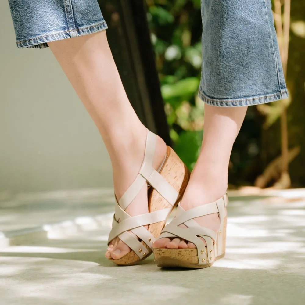 Formentera Cross Straps Wedge Sandals (Ivory)