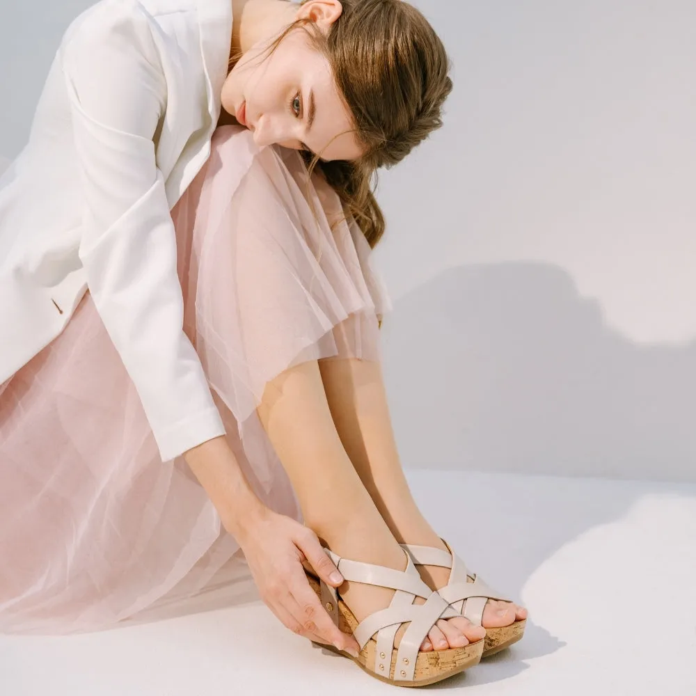 Formentera Cross Straps Wedge Sandals (Ivory)