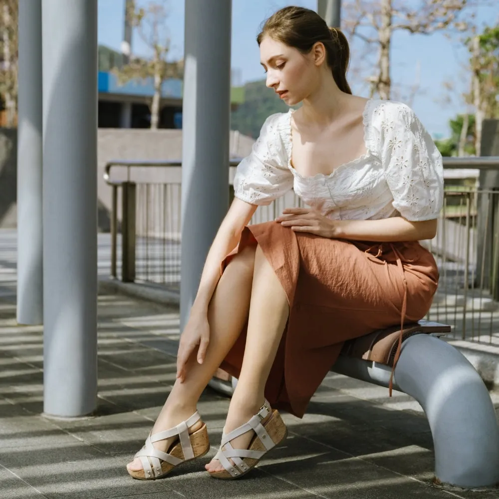 Formentera Cross Straps Wedge Sandals (Ivory)