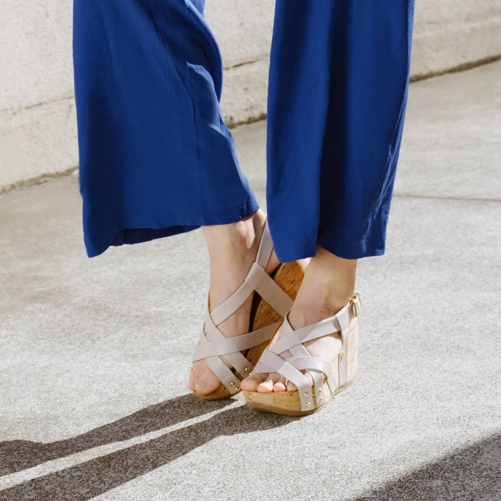 Formentera Cross Straps Wedge Sandals (Ivory)