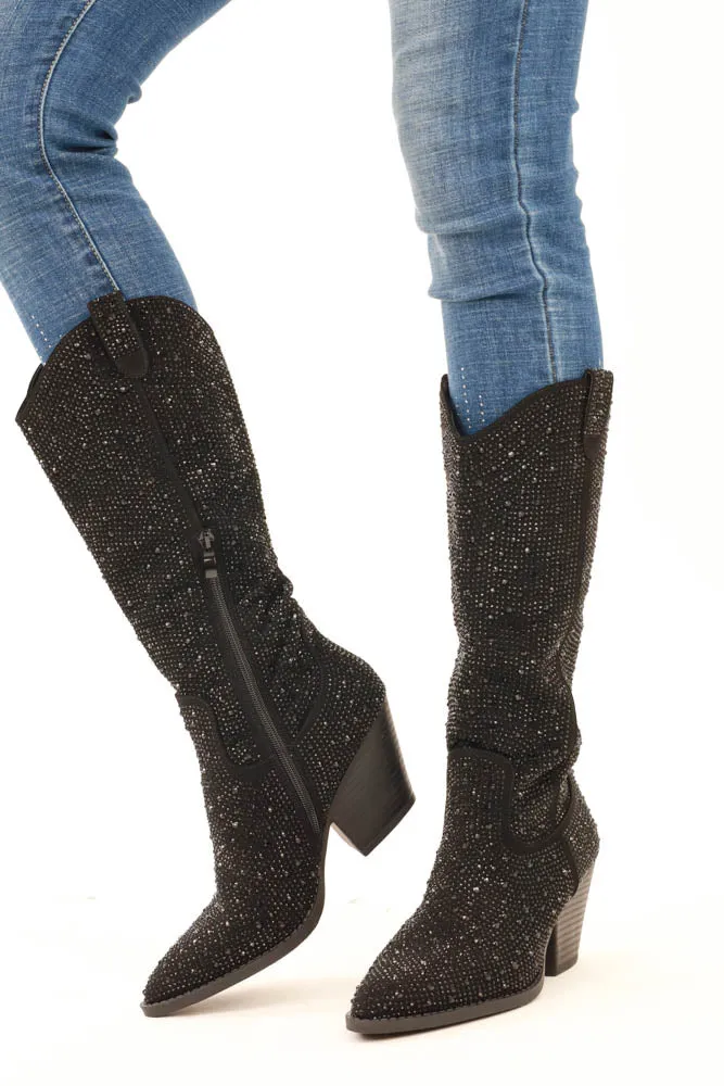 Glitter Rhinestone Boots -Silver