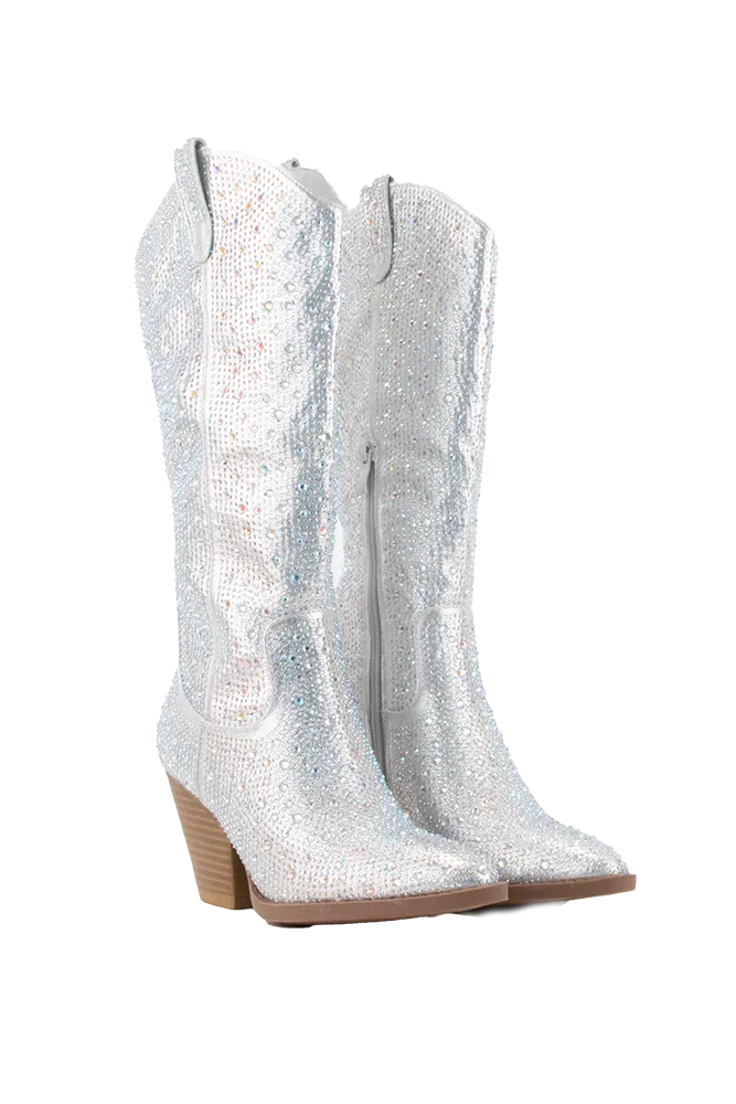 Glitter Rhinestone Boots -Silver