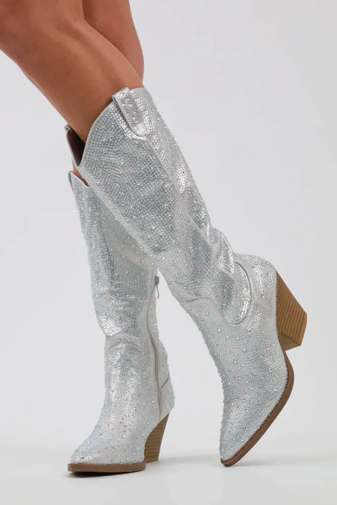Glitter Rhinestone Boots -Silver