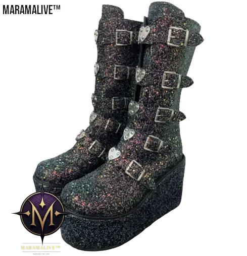 Gothic Platform Boots with Large Metal Buckle Clasps