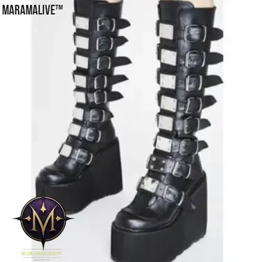 Gothic Platform Boots with Large Metal Buckle Clasps