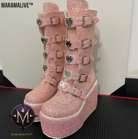 Gothic Platform Boots with Large Metal Buckle Clasps