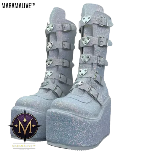 Gothic Platform Boots with Large Metal Buckle Clasps