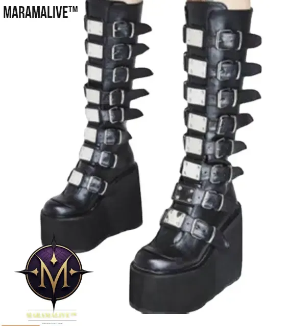 Gothic Platform Boots with Large Metal Buckle Clasps