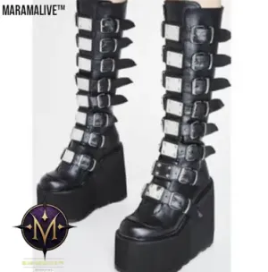 Gothic Platform Boots with Large Metal Buckle Clasps