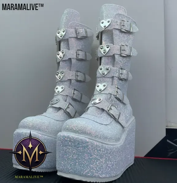 Gothic Platform Boots with Large Metal Buckle Clasps