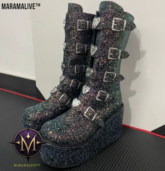 Gothic Platform Boots with Large Metal Buckle Clasps