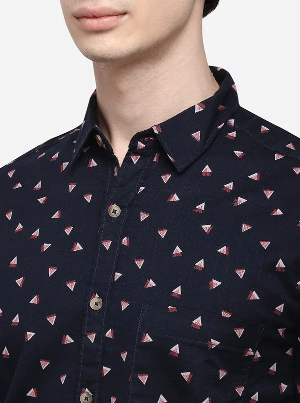 Indigo Blue Printed Slim Fit Casual Shirt | Greenfibre