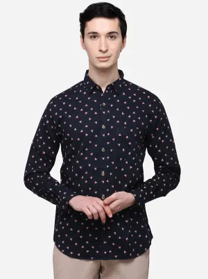 Indigo Blue Printed Slim Fit Casual Shirt | Greenfibre