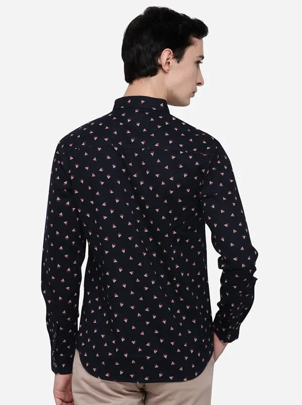 Indigo Blue Printed Slim Fit Casual Shirt | Greenfibre