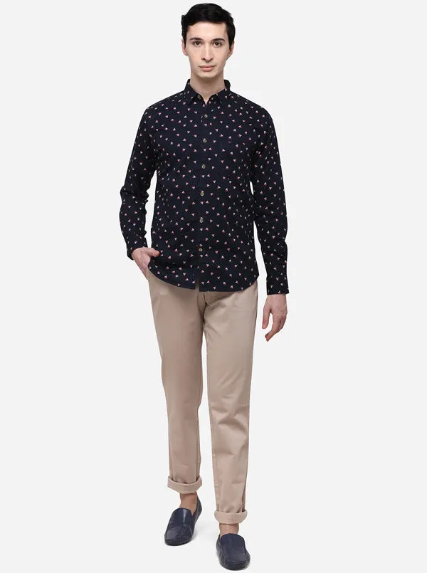 Indigo Blue Printed Slim Fit Casual Shirt | Greenfibre