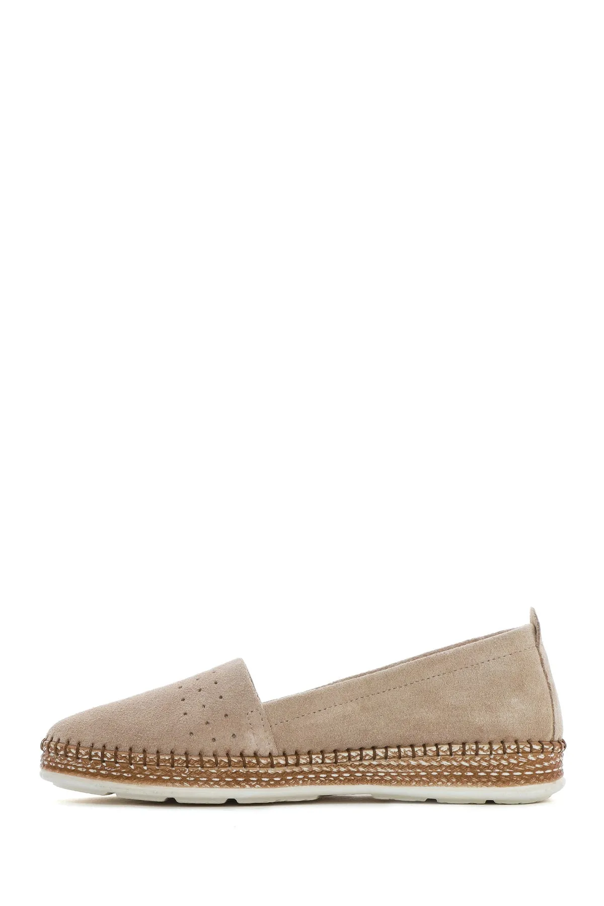 Kadın Bej Süet Deri Comfort Loafer
