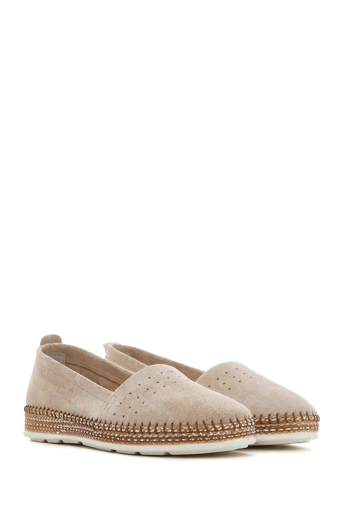 Kadın Bej Süet Deri Comfort Loafer
