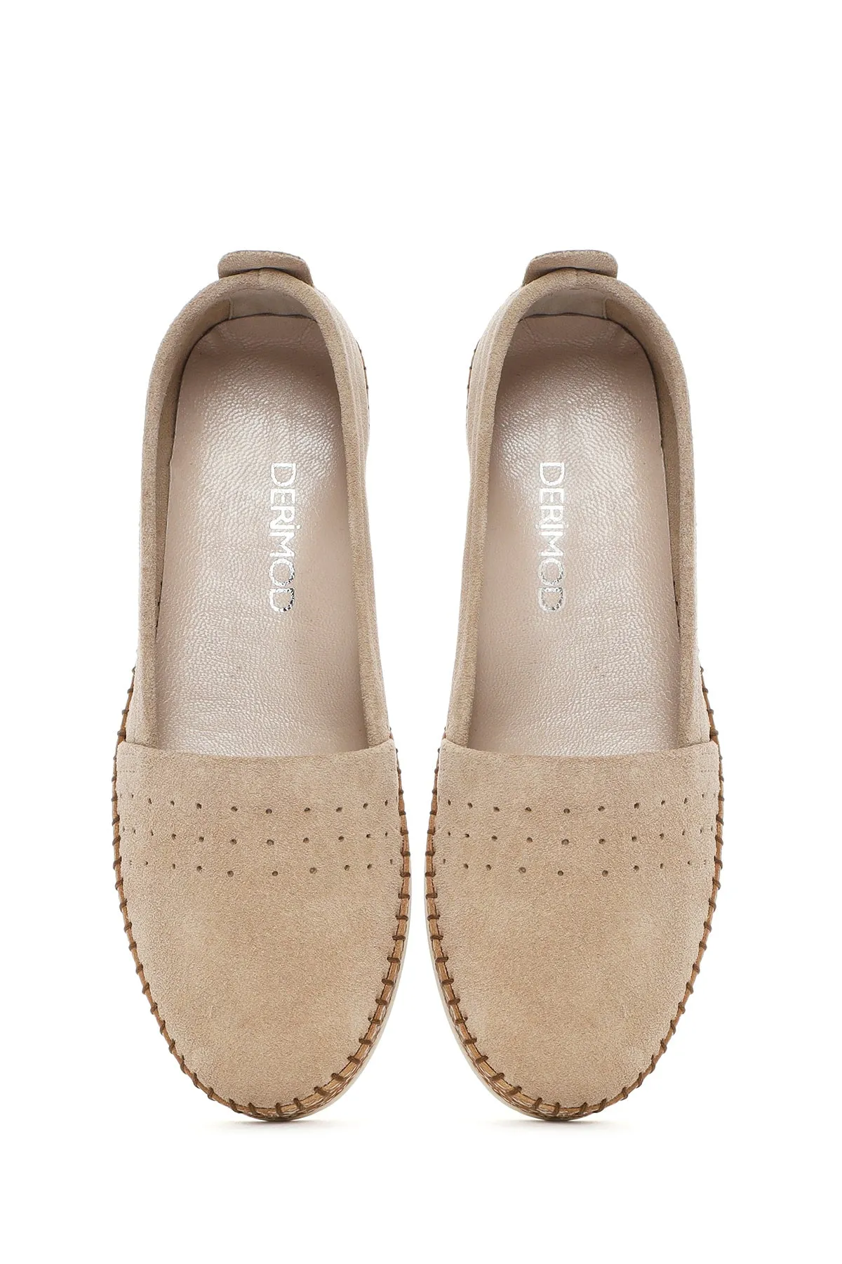 Kadın Bej Süet Deri Comfort Loafer