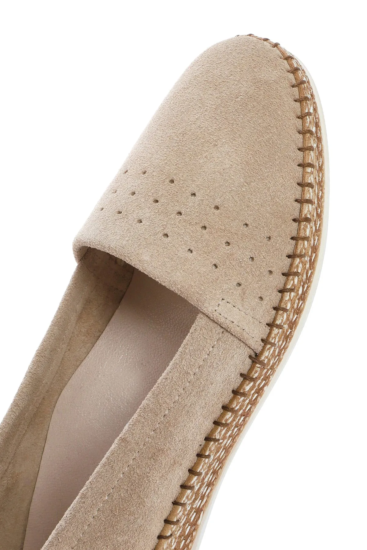 Kadın Bej Süet Deri Comfort Loafer