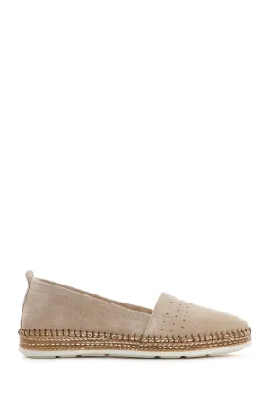 Kadın Bej Süet Deri Comfort Loafer