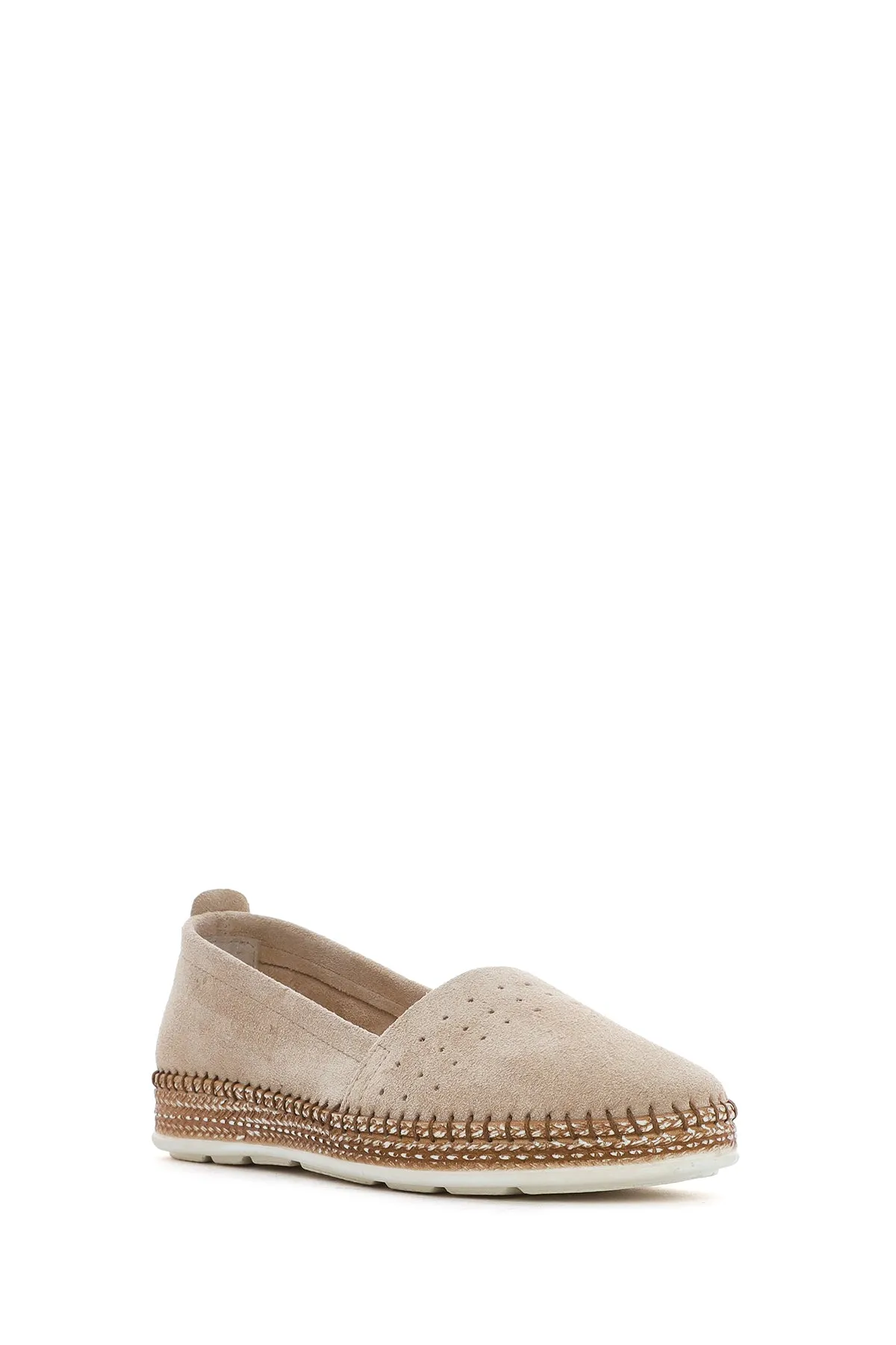 Kadın Bej Süet Deri Comfort Loafer