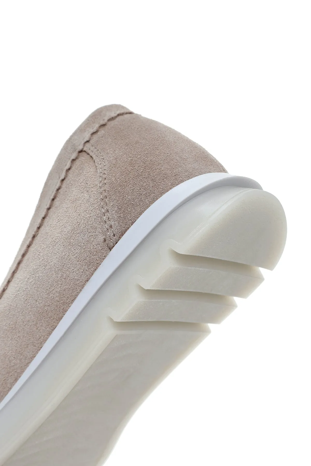 Kadın Bej Tokalı Süet Deri Comfort Loafer