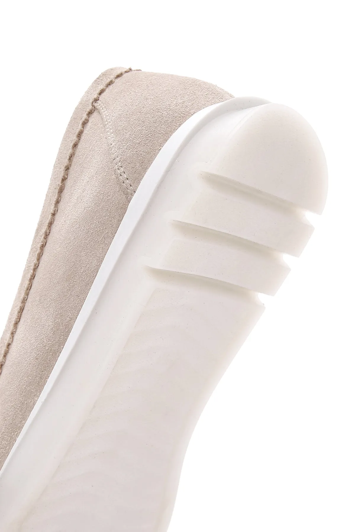 Kadın Bej Tokalı Süet Deri Comfort Loafer