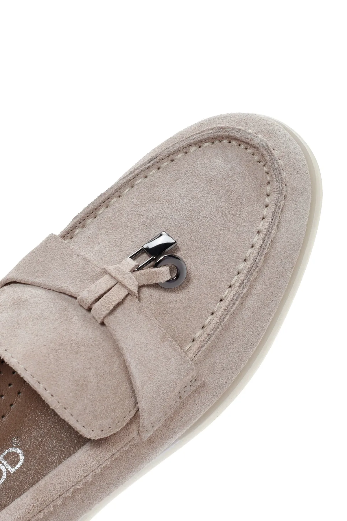 Kadın Bej Tokalı Süet Deri Comfort Loafer