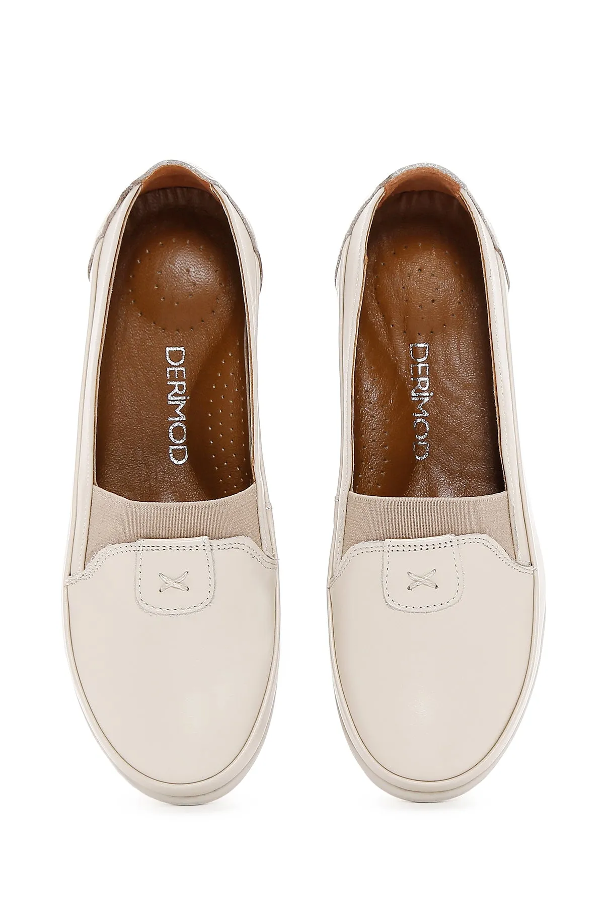 Kadın Krem Deri Comfort Loafer
