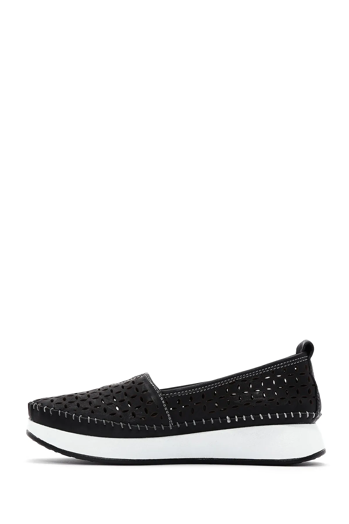 Kadın Siyah Kalın Tabanlı Deri Comfort Loafer