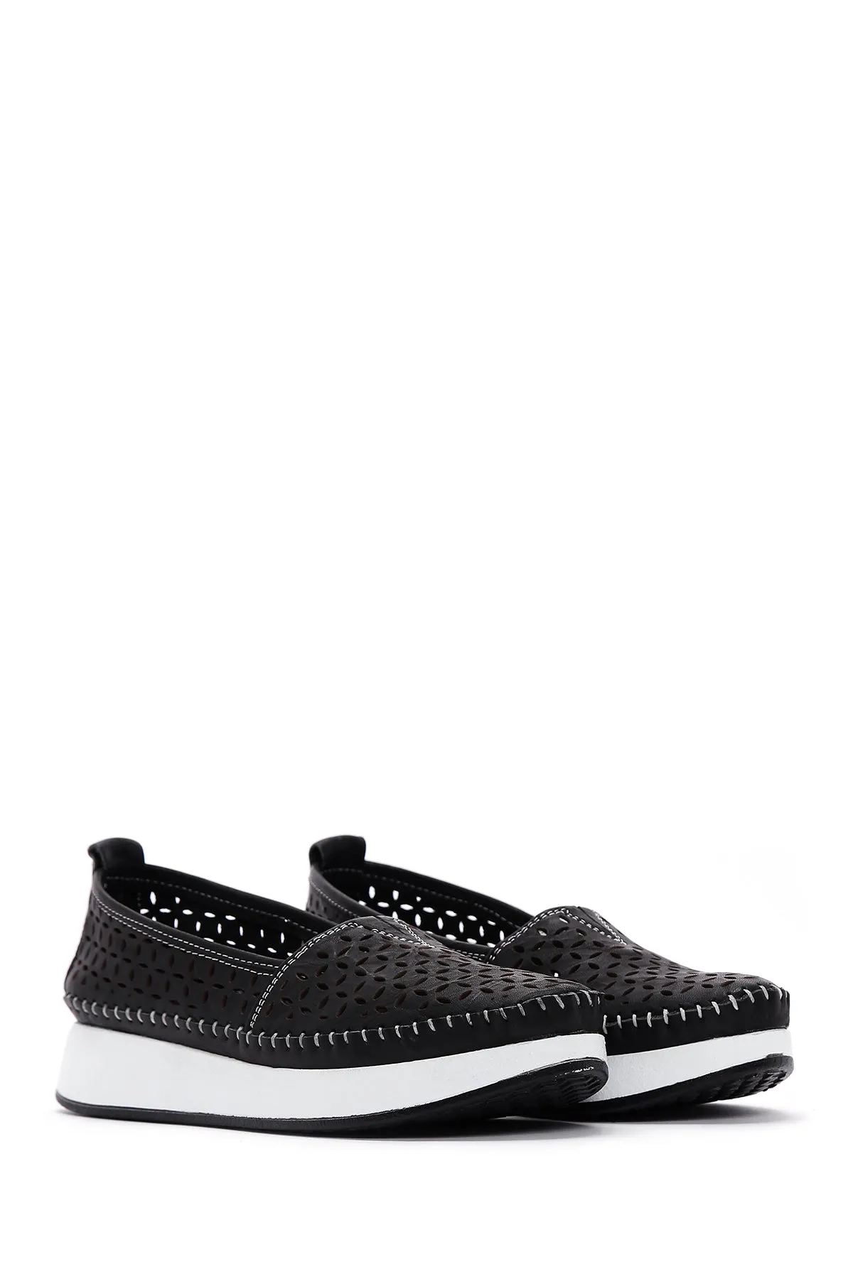 Kadın Siyah Kalın Tabanlı Deri Comfort Loafer