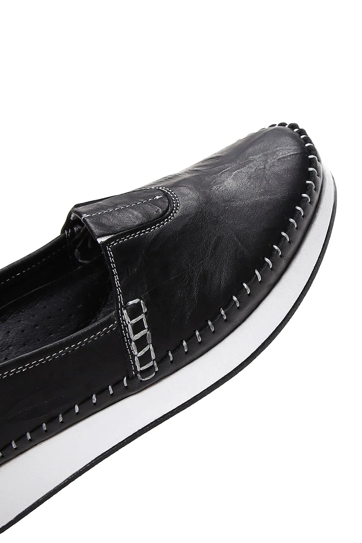 Kadın Siyah Kalın Tabanlı Deri Comfort Loafer