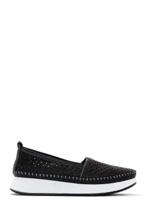 Kadın Siyah Kalın Tabanlı Deri Comfort Loafer