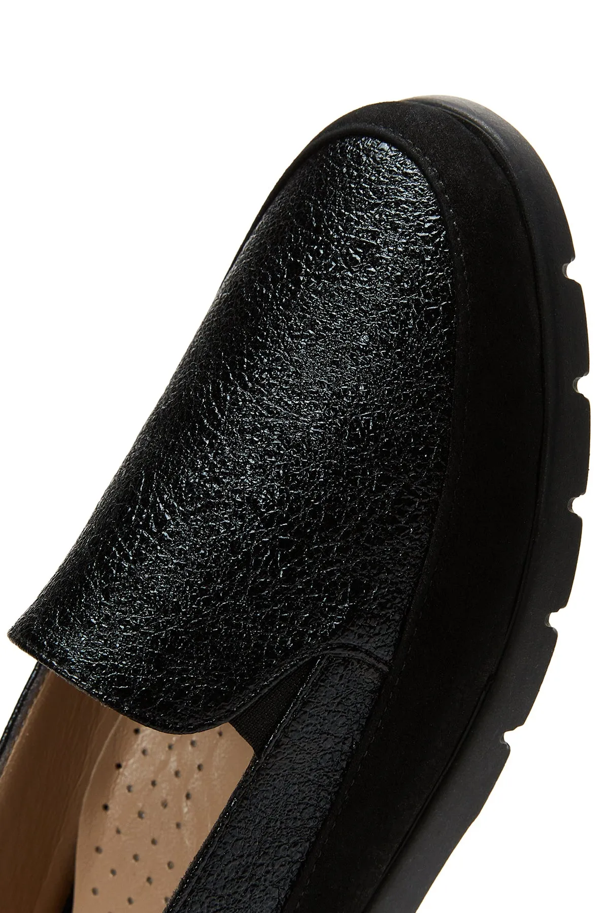 Kadın Siyah Simli Deri Comfort Loafer