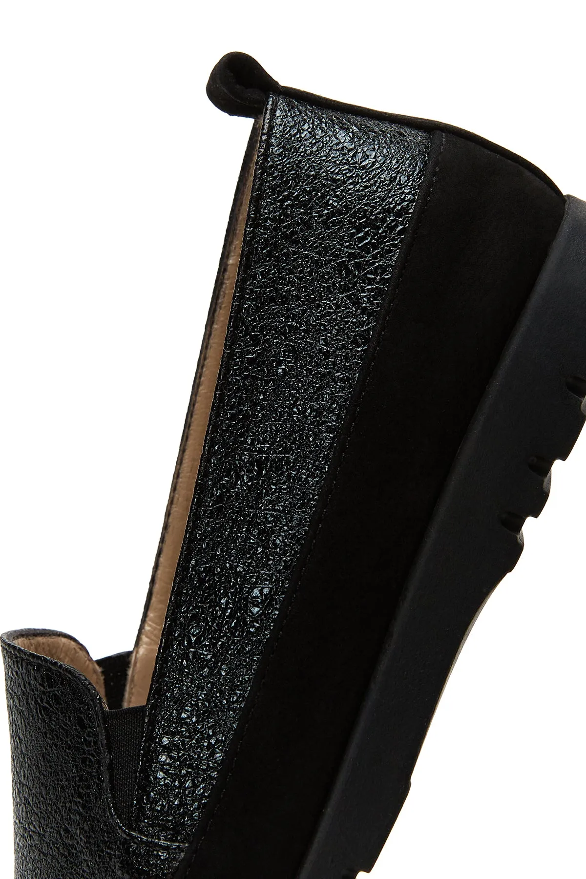 Kadın Siyah Simli Deri Comfort Loafer
