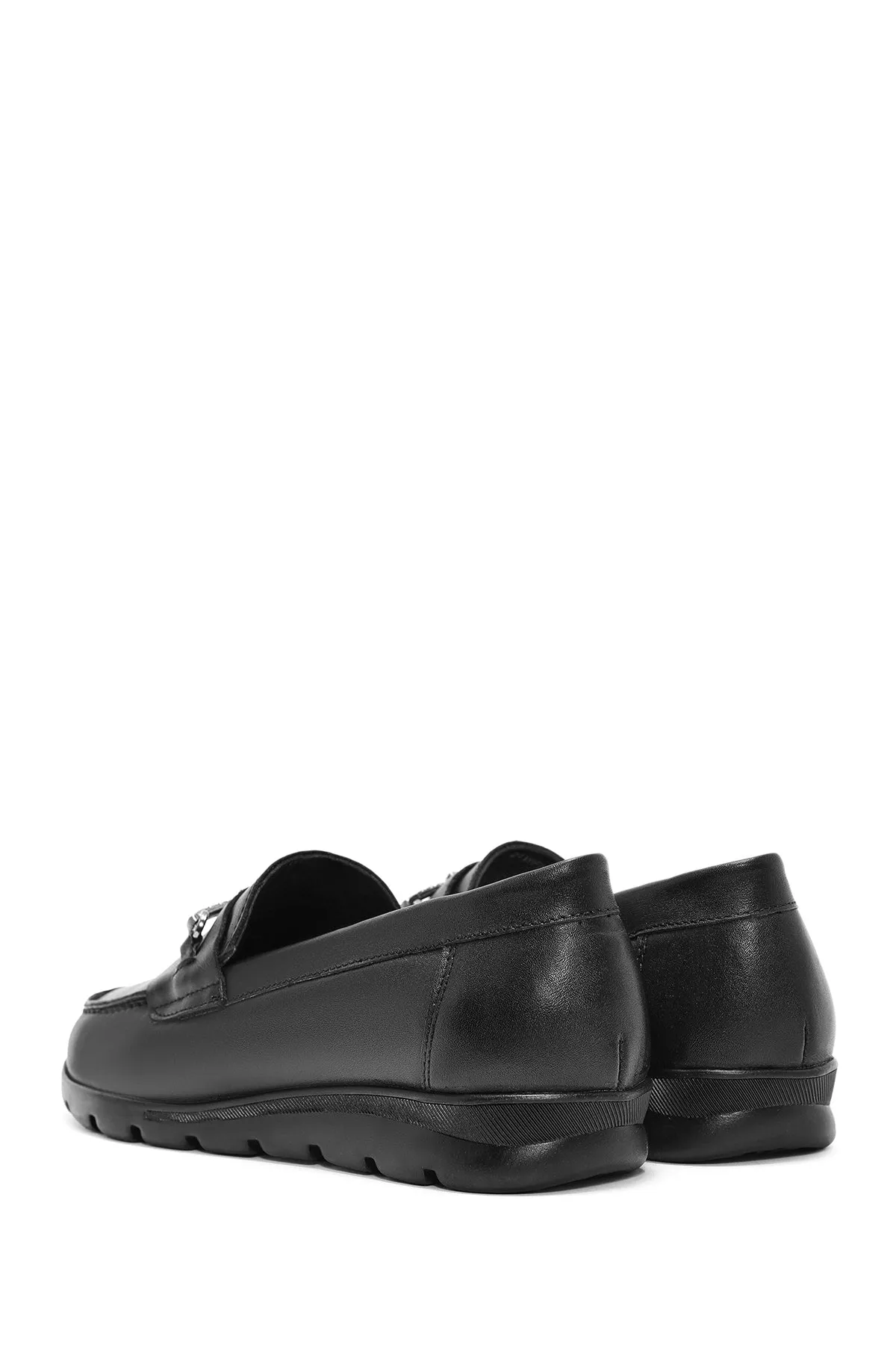 Kadın Siyah Toka Detaylı Deri Comfort Loafer