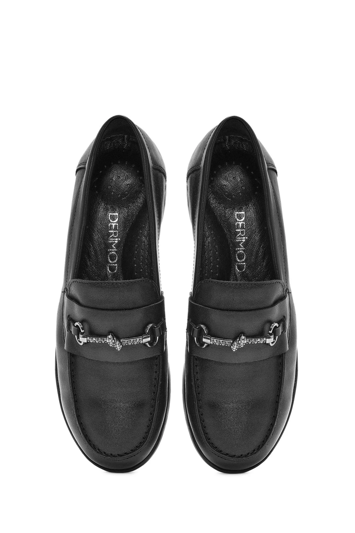 Kadın Siyah Toka Detaylı Deri Comfort Loafer