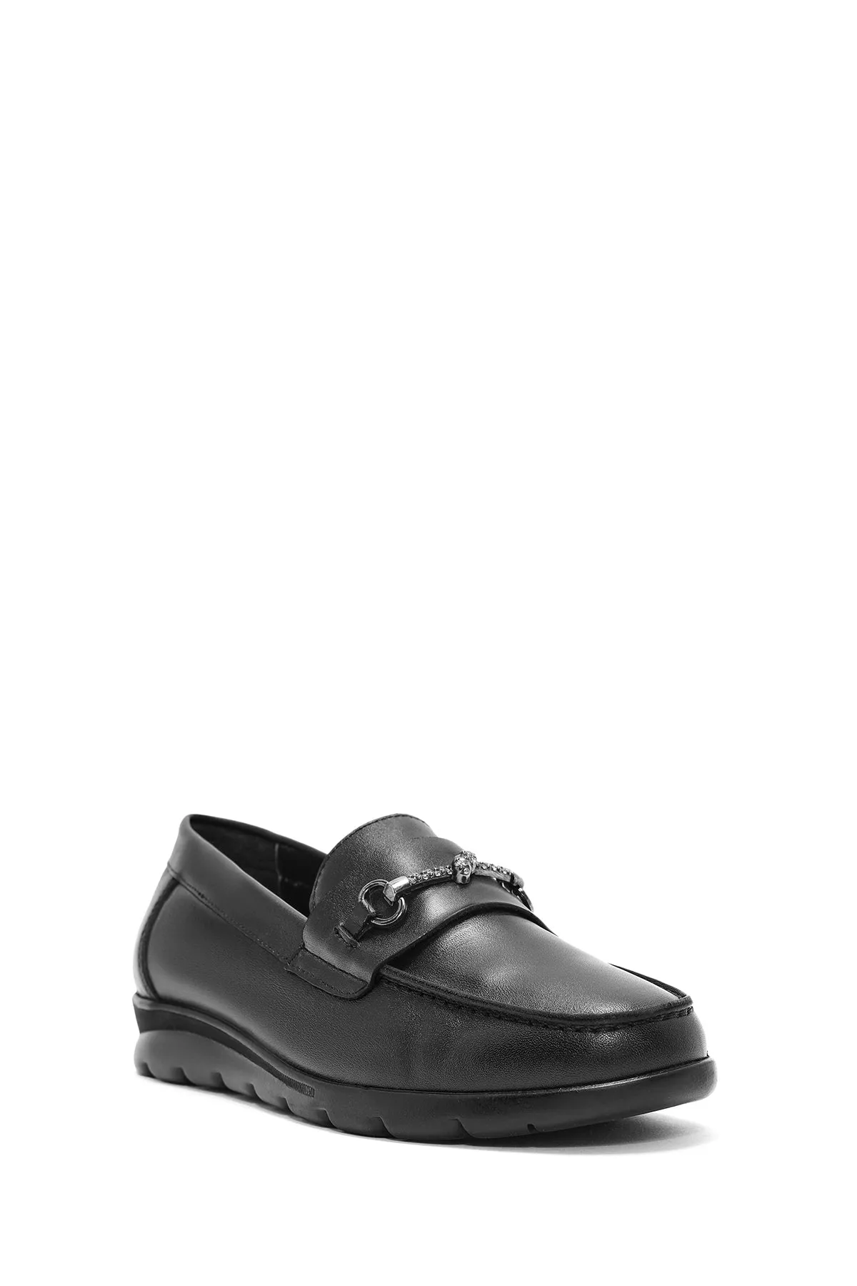 Kadın Siyah Toka Detaylı Deri Comfort Loafer
