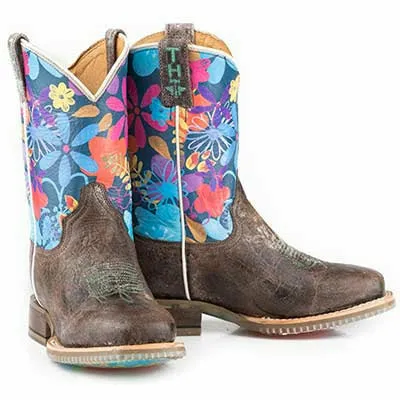 Kid's Tin Haul Bloomin Flowers Boots One In A Melon Sole Handcrafted Tan