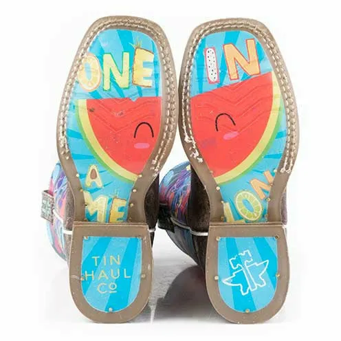 Kid's Tin Haul Bloomin Flowers Boots One In A Melon Sole Handcrafted Tan