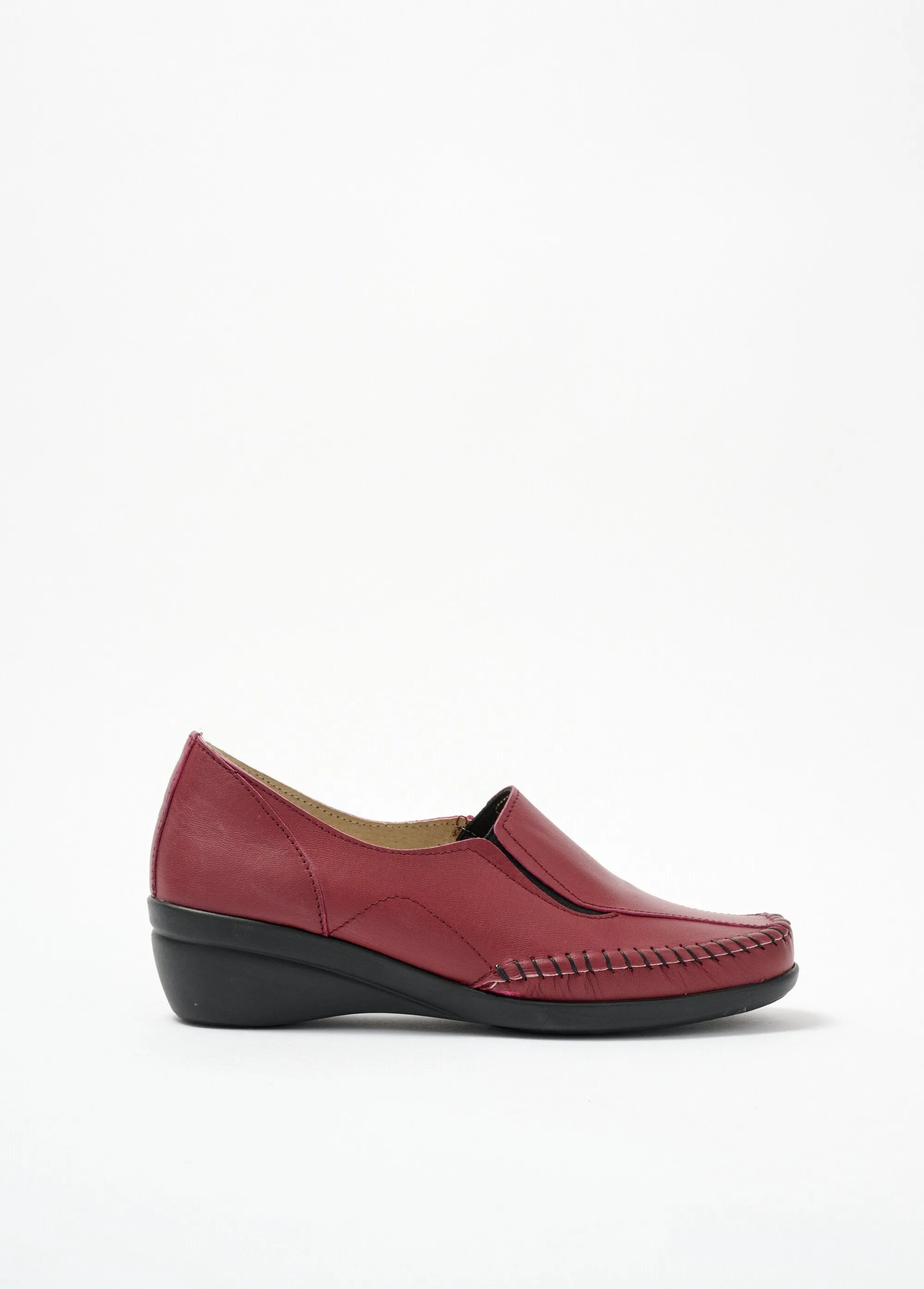 Large-width leather wedge loafers