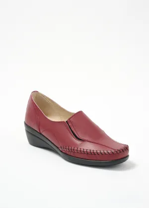 Large-width leather wedge loafers